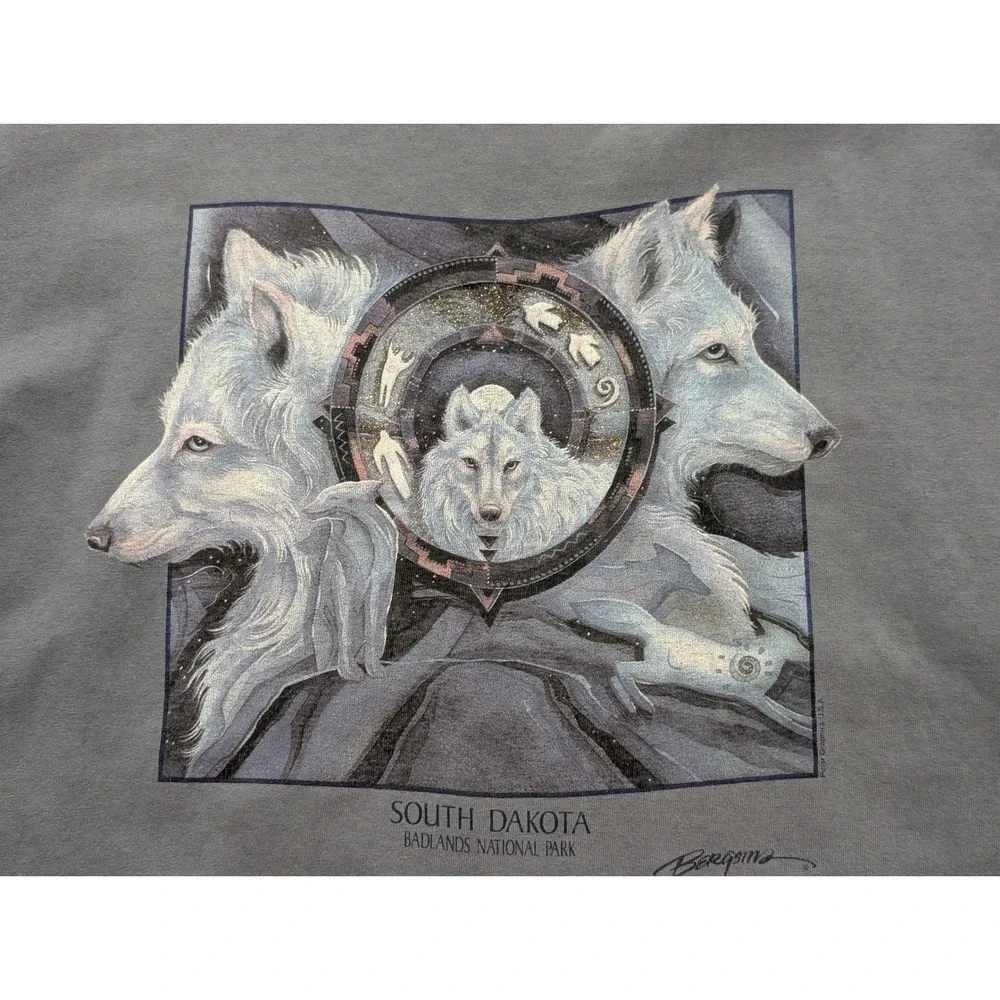 Vintage 90s Anvil Wolf South Dakota Badlands Park T-Shirt Men's XL Single Stitch